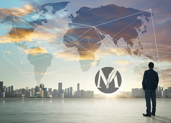 Man with world map